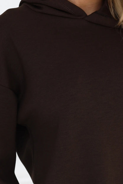 690-1 Damen-Jogginganzug mit Kapuzenpullover und lockerer Hose - Schokoladenbraun