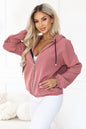 691-2 Damen-Kapuzenjacke mit Reißverschluss und dekorativem Zipper - dunkelrosa