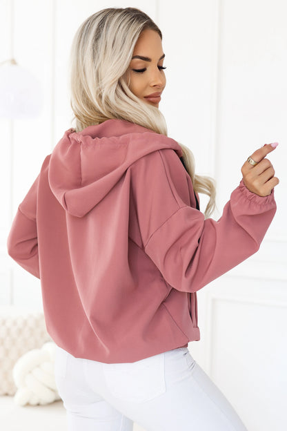 691-2 Damen-Kapuzenjacke mit Reißverschluss und dekorativem Zipper - dunkelrosa
