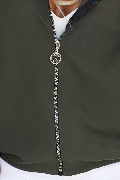691-4 Damen-Kapuzenjacke mit Reißverschluss und dekorativem Zipper - khaki