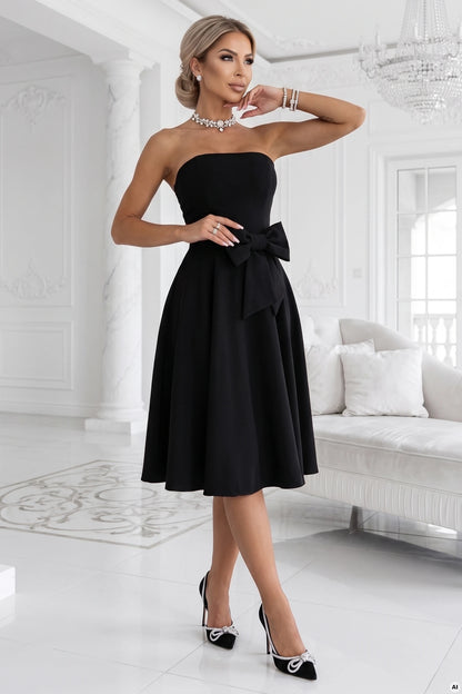 692-1 NAYA Elegantes trägerloses Korsett-Midikleid mit Schleife