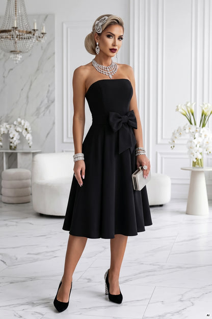 692-1 NAYA Elegantes trägerloses Korsett-Midikleid mit Schleife