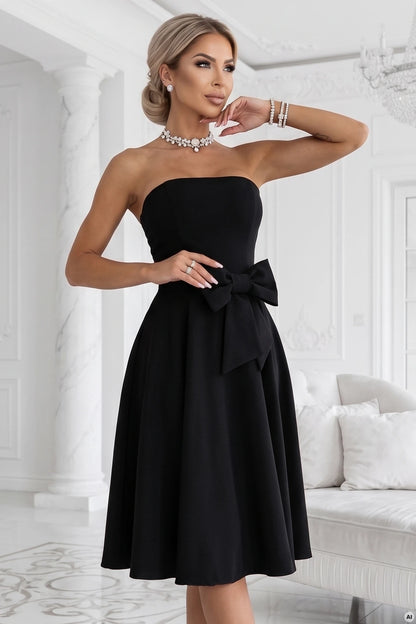 692-1 NAYA Elegantes trägerloses Korsett-Midikleid mit Schleife
