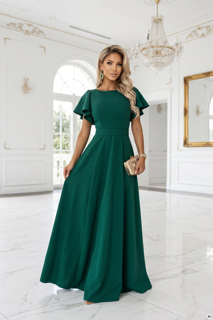 694-5 MIRELLA Ausgestelltes Maxikleid mit kurzem Ärmel - Flaschengrün