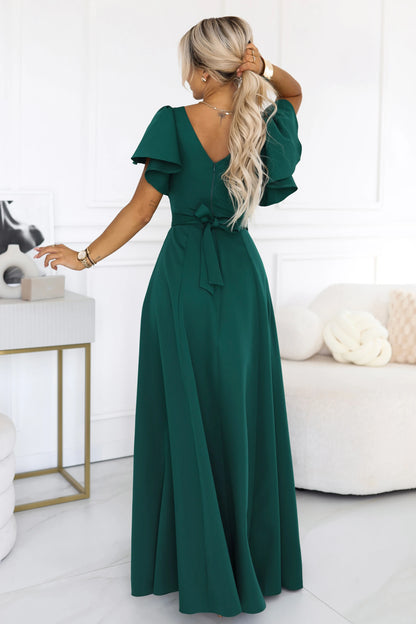 694-5 MIRELLA Ausgestelltes Maxikleid mit kurzem Ärmel - Flaschengrün