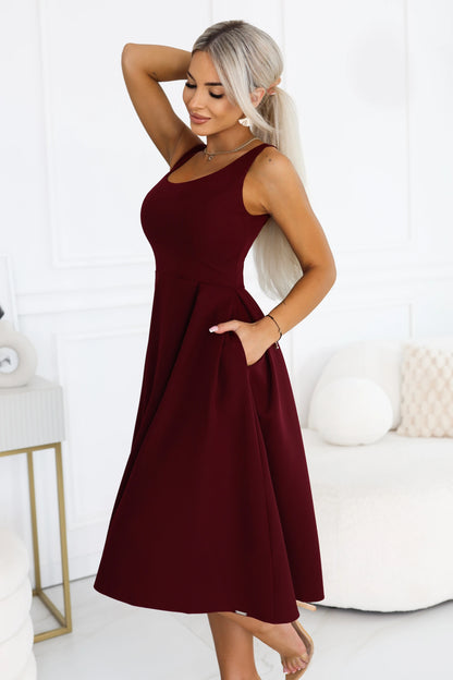 695-1 ALVA Ausgestelltes Midikleid mit breiten Trägern