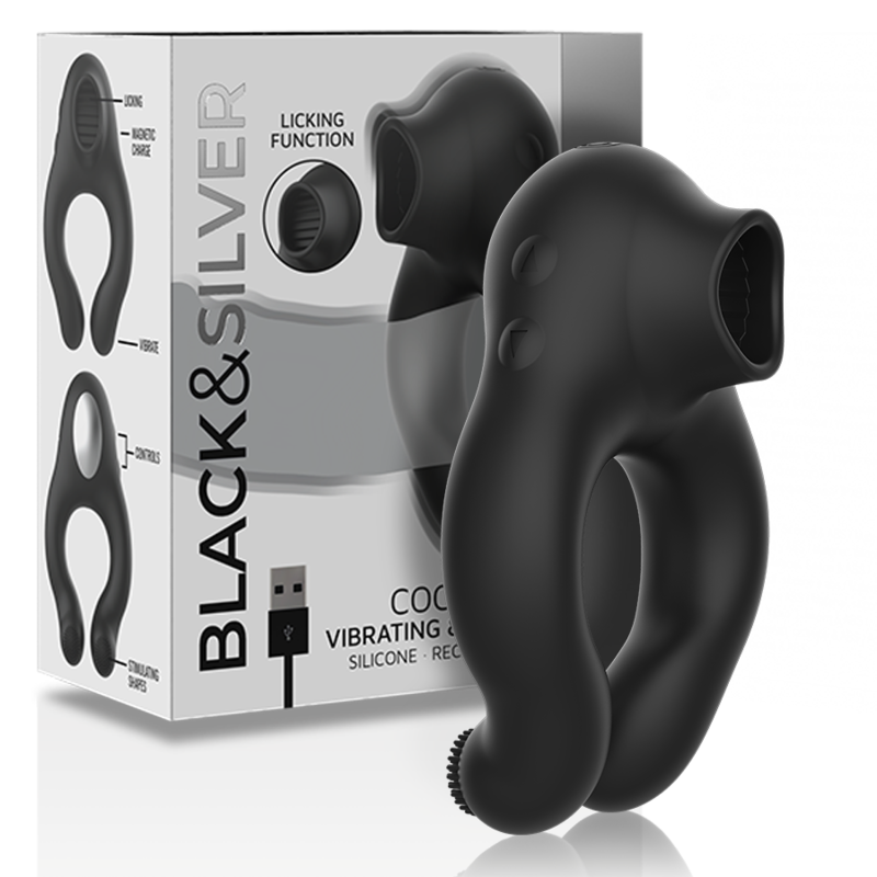 BLACK&SILVER - VIBRATORRING AUS SILIKON, 3 MOTOREN, WIEDERAUFLADBAR,