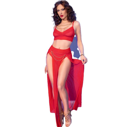 CHILIROSE - CR 4850 ROTES TOP UND LEGGINGS SET MIT GOLDENEN ACCESSOIRES