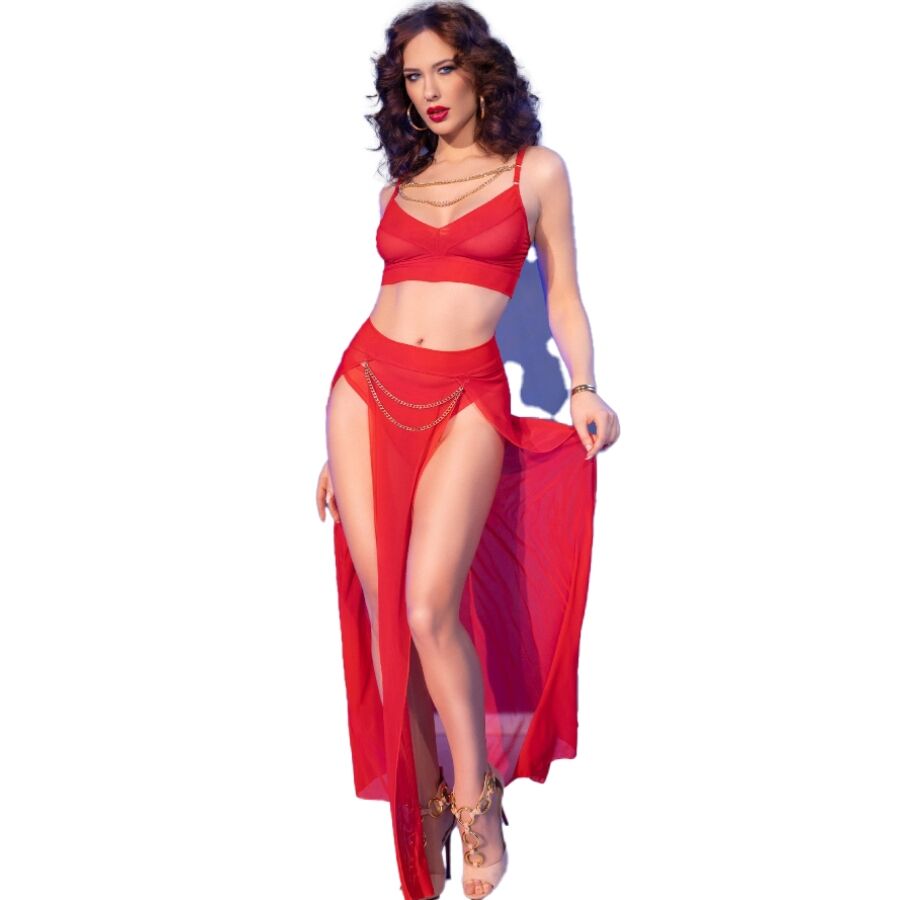 CHILIROSE - CR 4850 ROTES TOP UND LEGGINGS-SET MIT GOLDENEN ACCESSOIRES