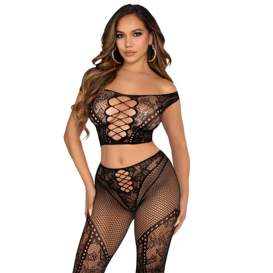 LEG AVENUE - CROP TOP UND NETZLEGGING MIT FREIEN SCHULTERN