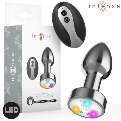 INTENSE - VIBRIERENDER ANALPLUG AUS METALL MIT LED-LEUCHTEN UND FERNBEDIENUNG - GRÖSSE