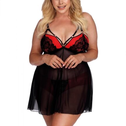 schwarz/rotes Babydoll AA052937 von Anais Apparel Plus Size