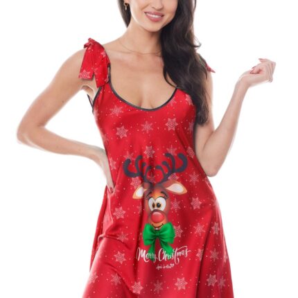 rotes Weihnachtskleid mit Rentier - S/M