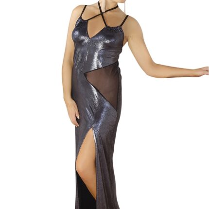 langes silbernes Wetlook-Kleid M/1069 38/40 von Andalea