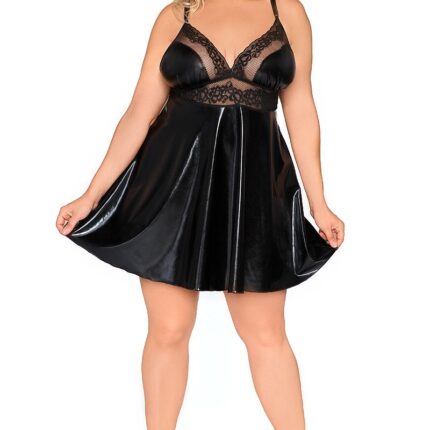 schwarzes Wetlook Babydoll Z/5001 von Andalea