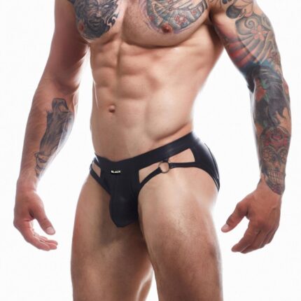 schwarzer Wetlook Jockstrap BL4CK02 von Cut4Men