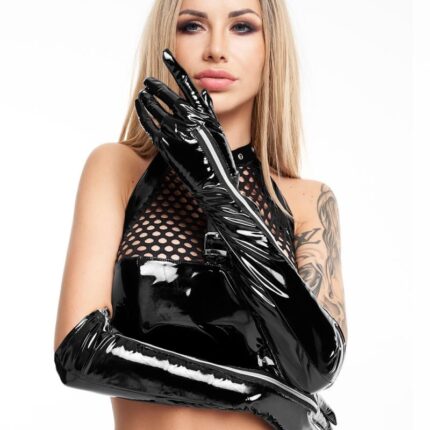 schwarze Lack Handschuhe GL705 - S/M