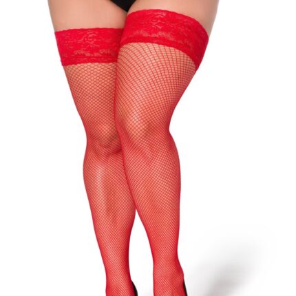 halterlose Netz-Strümpfe Christina rot von Legg Story XTra Size
