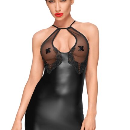 Powerwetlook Kleid mit dekorativer Stickerei unter der Brust F185 von Noir Handmade Decadence Collection