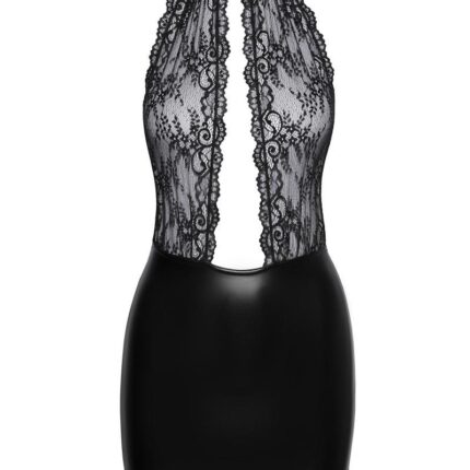 F279 Kurzes Powerwetlook Kleid - L