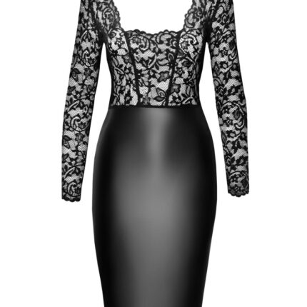 F295 halblanges Wetlook Kleid mit Spitze - L