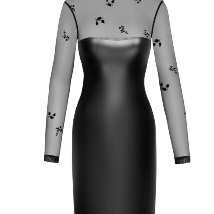 F310 halblanges Powerwetlook Kleid mit Tüll - L
