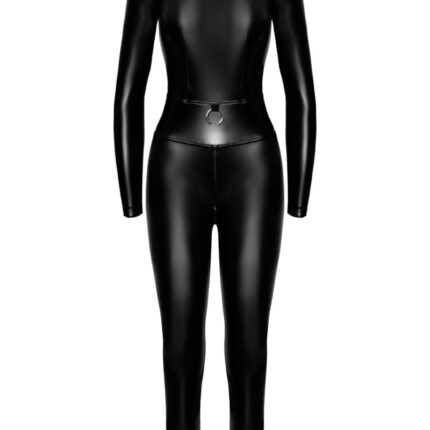 F319 Powerwetlook Catsuit mit Reißverschluss und Ring - S