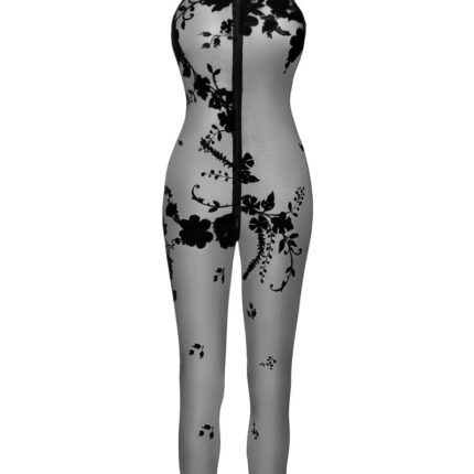 F315 Bodystocking aus Netzmaterial mit Samtaufdruck - M