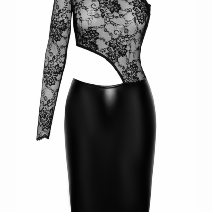 F339 halblanges Wetlook Kleid mit Spitze - 3XL