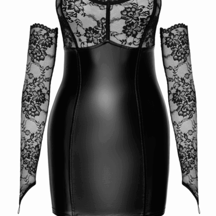 F340 Wetlook Minikleid mit Spitze - L