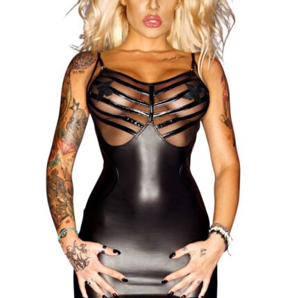 schwarzes Wetlook-Kleid F078 S von Noir Handmade