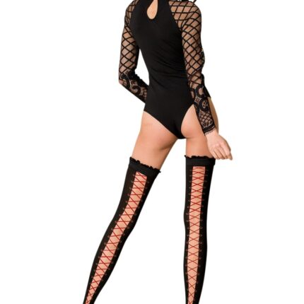 halterlose Strümpfe ST101 schwarz/rot von Passion