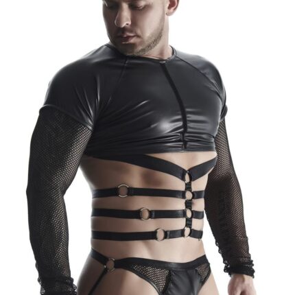 Herren Langarm-Shirt mit Harness TSH019 schwarz - XXL