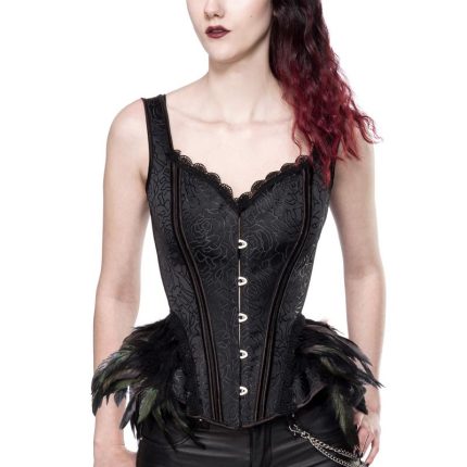 Ausgestelle Gothic-Corsage aus Brokat und Federn S