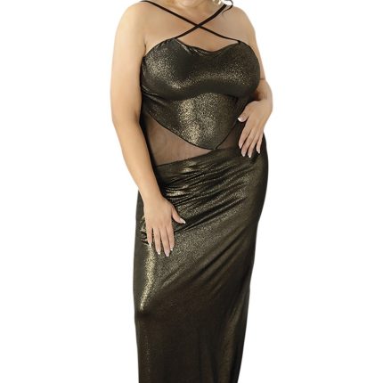 langes goldenes Wetlook-Kleid C/4001 54/56 von Andalea