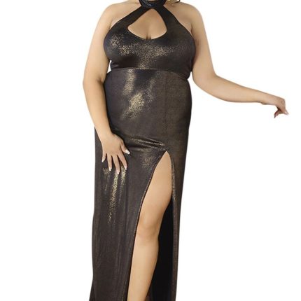 langes goldenes Wetlook-Kleid C/4003 46/48 von Andalea