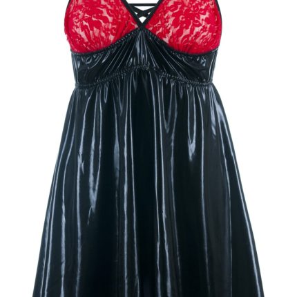 schwarz/rotes Wetlook Chemise SB/1003 42/44 Sexy Base
