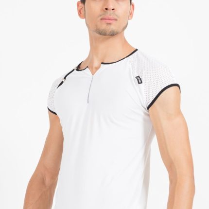 weiß/schwarzes V-Shirt Mixing 43-77 M von Look Me