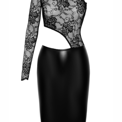 F339 halblanges Wetlook Kleid mit Spitze - XL