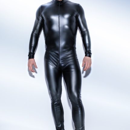 schwarzer Powerwetlook Overall mit 2-Wege Reißverschluss H043 von Noir Handmade