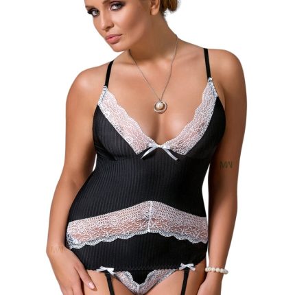 schwarz/weißes Strapshemd Camille 4XL/5XL von Passion