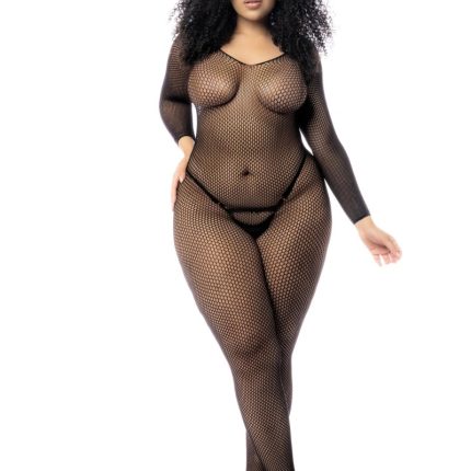 Langärmliger Netz-Bodystocking – MAL1102XBLK - OSX