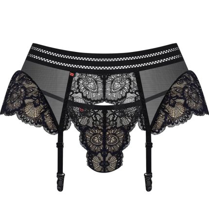 853-GAR-1 Strumpfhaltergürtel + T-String schwarz - S/M - Größe S